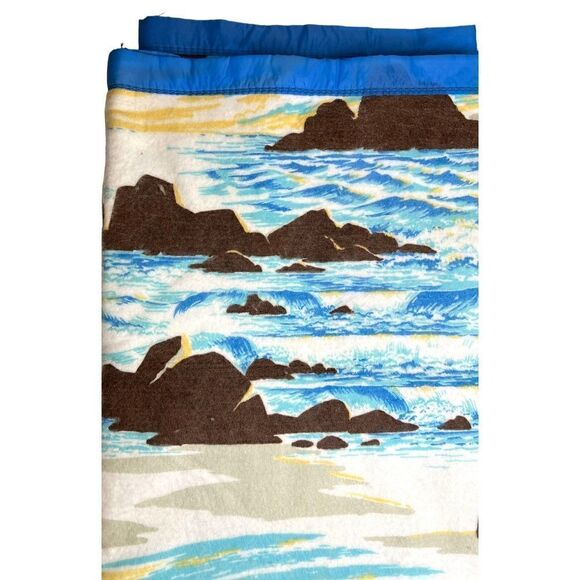 Vintage Beacon Sunset Isle Twin Full Blanket Blue Yellow Sea Ocean 72x90 New - Picture 6 of 9